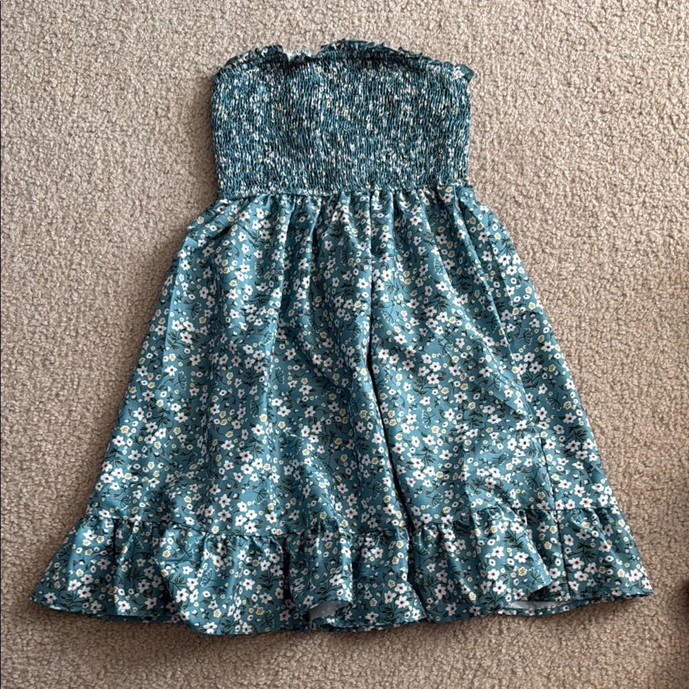 SHEIN Blue Strapless Sundress Casual